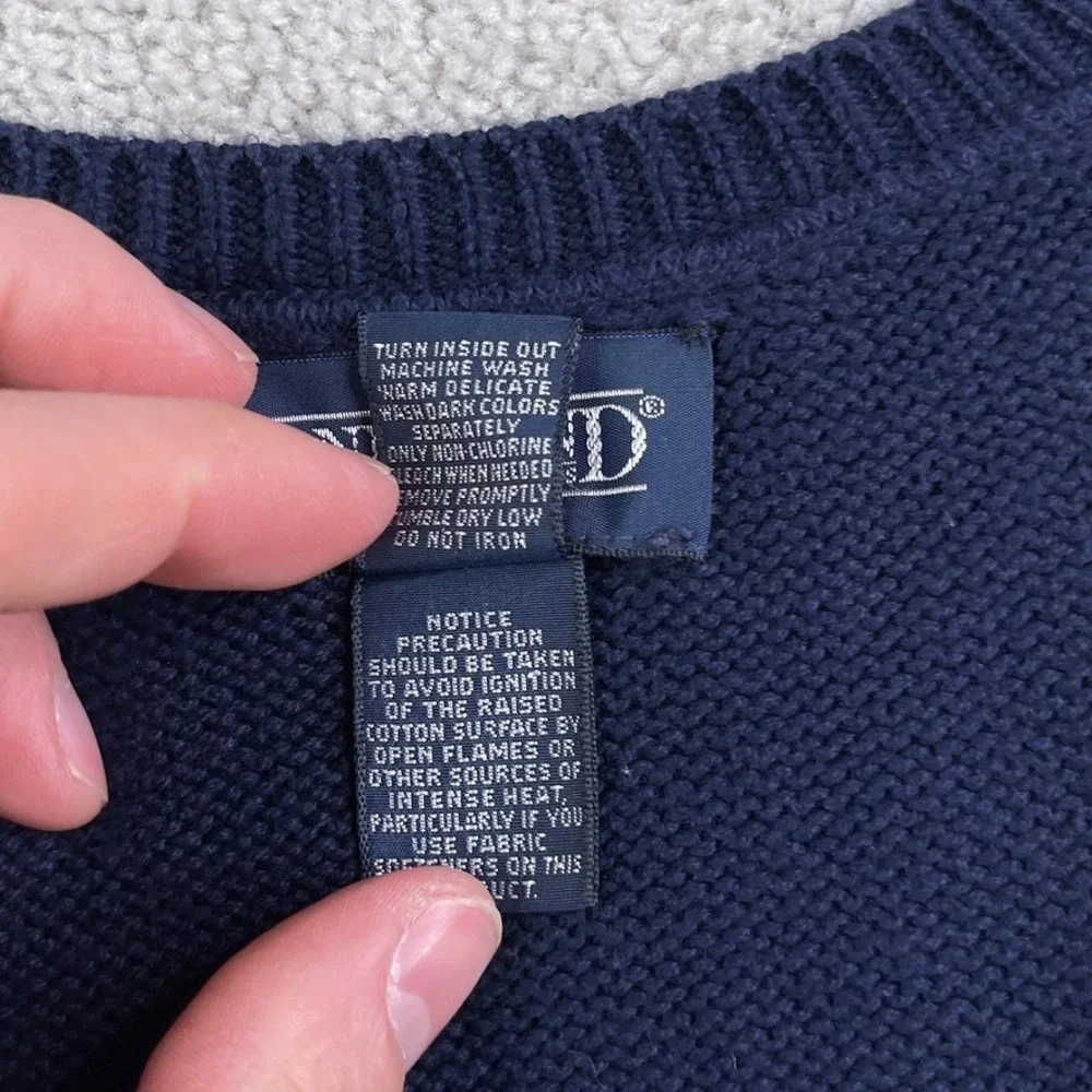 Vintage Lands End Sweater Vest Mens Large Navy Blue Knit V Neck Pullover USA‎